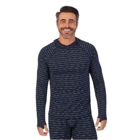Mens Cuddl Duds Blue Midweight Base Layer Sport Performance Hoodie Sz L NEW - Picture 1 of 6